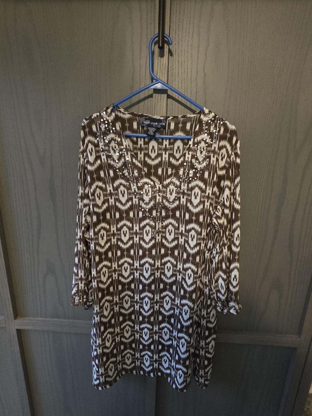 Susan Graver Long Sleeve V-Neck Patterned Tunic